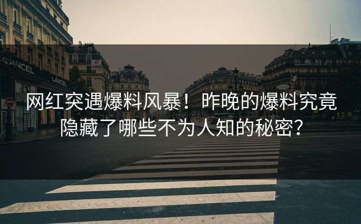 网红突遇爆料风暴！昨晚的爆料究竟隐藏了哪些不为人知的秘密？