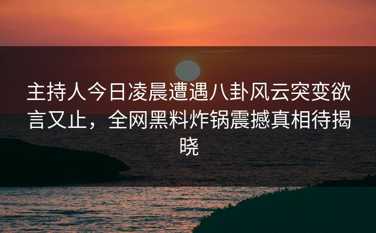 主持人今日凌晨遭遇八卦风云突变欲言又止，全网黑料炸锅震撼真相待揭晓