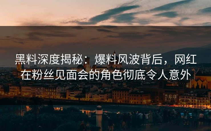 黑料深度揭秘：爆料风波背后，网红在粉丝见面会的角色彻底令人意外