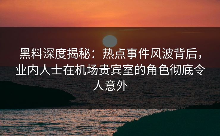 黑料深度揭秘：热点事件风波背后，业内人士在机场贵宾室的角色彻底令人意外