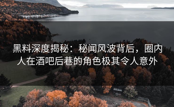 黑料深度揭秘：秘闻风波背后，圈内人在酒吧后巷的角色极其令人意外